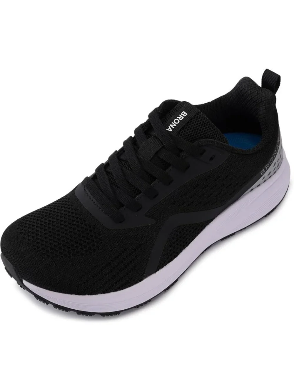Men's Black White Mesh Wide Cushioned Supportive Road Running Shoes Wide Toe Box